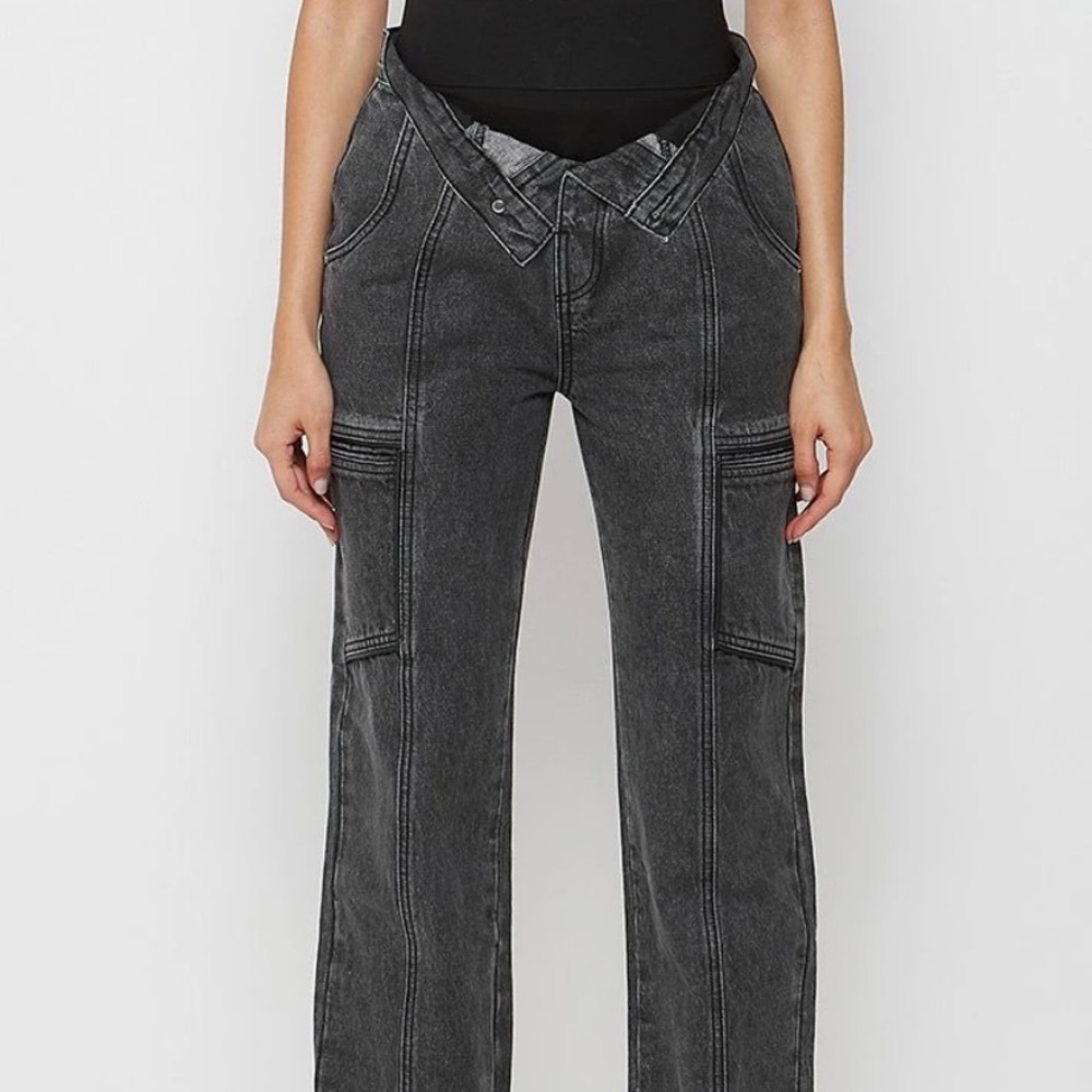Maniere De Vour Foldover Waist Mom Jeans